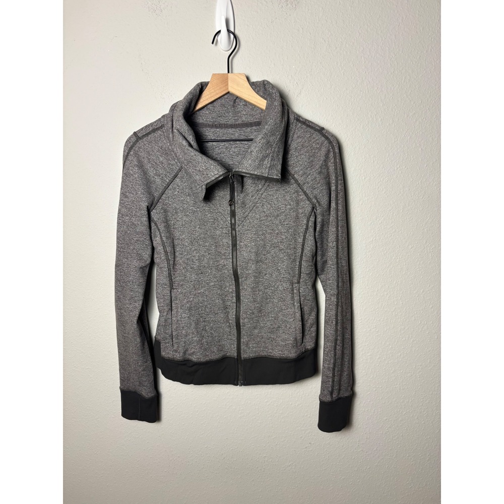 Lululemon Be Present Jacket Heathered Grey Black Full Zip Funnel Neck Size 10